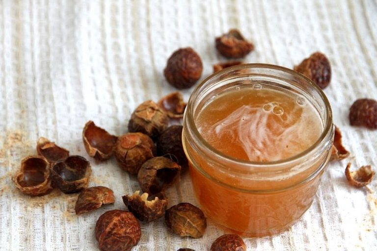 a small jar of homemade soap nut shampoo