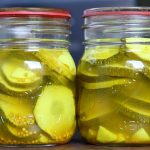 Pint jars of pickled zucchinis for the pantry