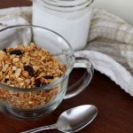 a clear glass bowl filled with homemade granola