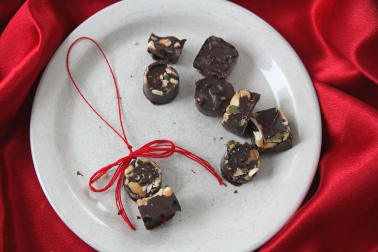 a plate with homemade edible chocolate ornaments for the Christmas tree