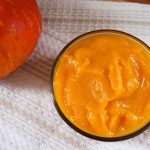 a bowl of homemade pumpkin puree made from roasted pumpkin.