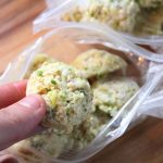 Pats of frozen garlic in bags.