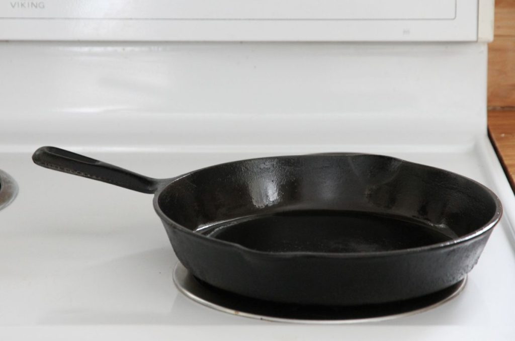 A cast iron skillet on the stove