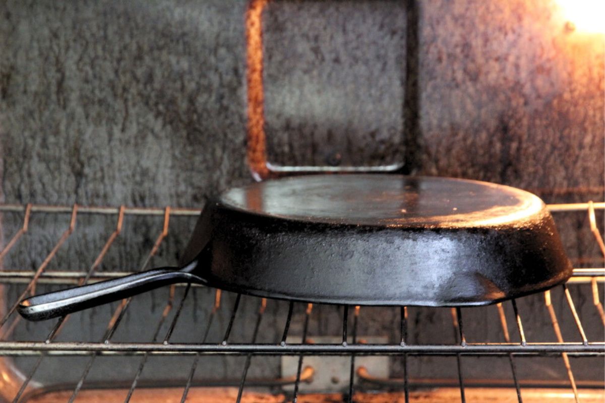 Cast iron skillet upside down in a 400 f oven