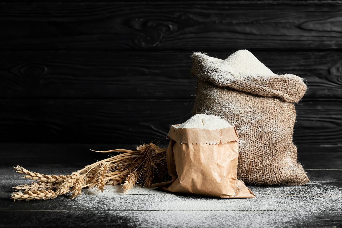 A cloth sack filled with flour and salt.