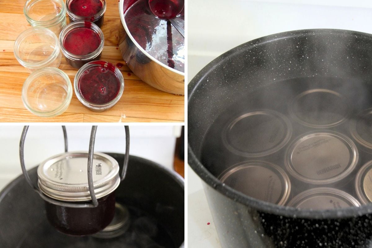 Filling jars and putting them into the water bath canner.